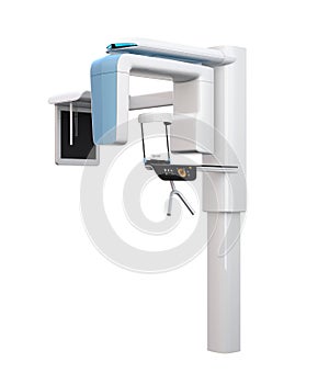 Dental X-ray machine with cephalometric unit isolated on white background photo