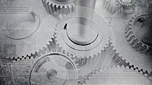 Dented steel grunge glossy gears industrial cogs and technologic digital circuits photo