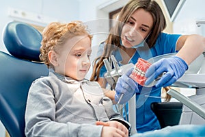 Dentist with boy at the dental office