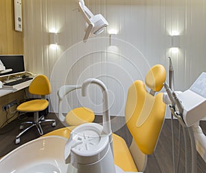 Dentist chair and other accessories used by dentists in room