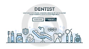 Dentist, concept header, flat design thin line style