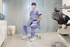 Dentist in correct sitting position on chair