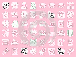 Dentist and dental clinic related icon, sticker outline style