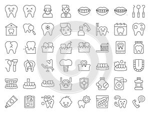 Dentist and dental clinic related icon, thin line style