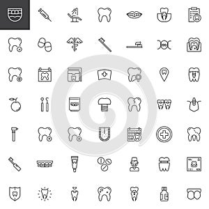 Dentist dental line icons set