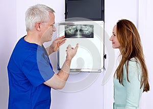 Dentist discussing an x-ray.