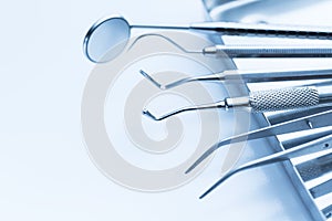 Dentist equipment on a tray dental medicine