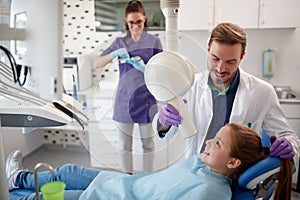 Dentist examine female patient