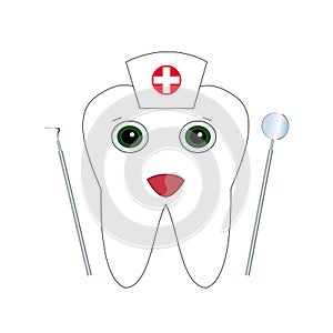 Dentist in the form of tooth with dental instruments.