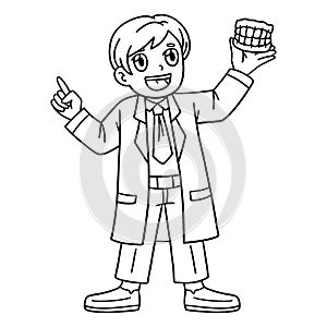 Dentist Holding Dentures Isolated Coloring Page