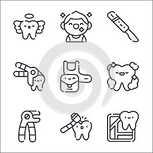 dentist line icons. linear set. quality vector line set such as location, tooth drill, forceps, washing, dental floss, extraction