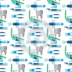 Dentist medical tools health care medicine instrument stomatology implantation clinic seamless pattern background vector