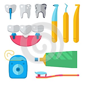 Dentist medical vector tools icons health care medicine instrument stomatology dental implantation clinic illustration.