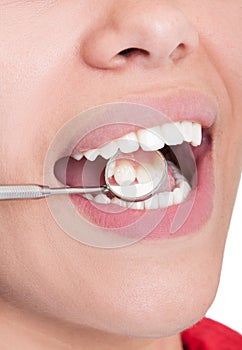 Dentist mirror reflecting inside teeth