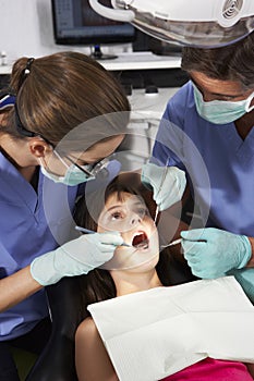 Dentist And Nurse Giving Girl Check Up