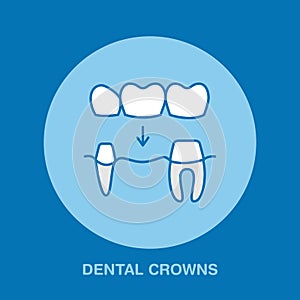 Dentist, orthodontics line icon. Dental crown, tooth treatment sign, medical elements. Health care thin linear symbol