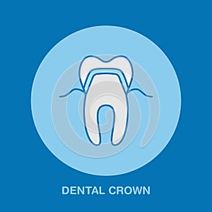 Dentist, orthodontics line icon. Dental crown, tooth treatment sign, medical elements. Health care thin linear symbol