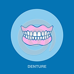 Dentist, orthodontics line icon. Dental prosthesis, tooth orthopedics sign, medical elements. Health care thin linear