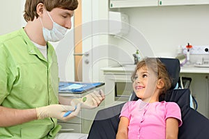 Dentist prepares to treat teeth of girl