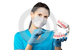 Dentist with tools. Dentist. The concept of dentistry, whitening