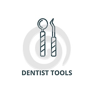 Dentist tools line icon, vector. Dentist tools outline sign, concept symbol, flat illustration