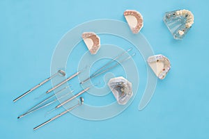 Dentist tools and prosthodontic. photo
