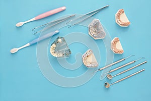 Dentist tools and prosthodontic. photo