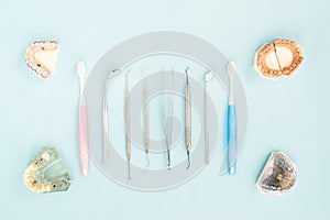 Dentist tools and prosthodontic. photo