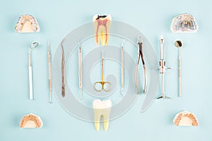 Dentist tools and prosthodontic. photo