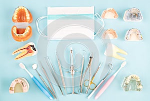 Dentist tools and prosthodontic.