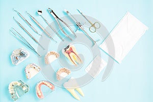 Dentist tools and prosthodontic.