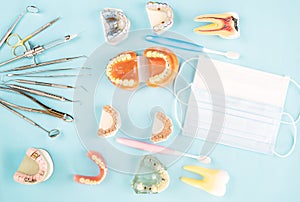 Dentist tools and prosthodontic. photo