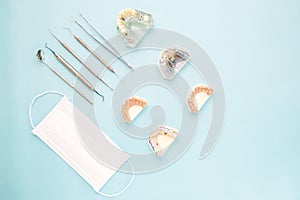 Dentist tools and prosthodontic. photo