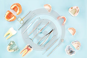 Dentist tools and prosthodontic. photo