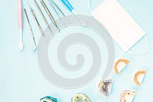 Dentist tools and prosthodontics.