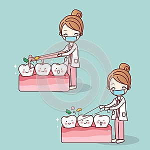 Dentist use floss clean teeth