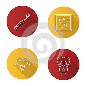 Dentistry flat linear long shadow icons set