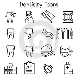 Dentistry icon set in thin line style