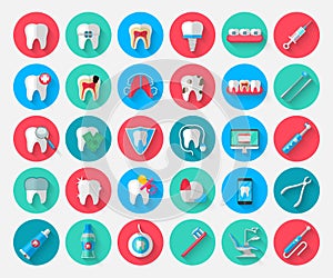 Dentistry icons in a flat design style. Vector Illustration Symbols elements on the topic of stomatology and