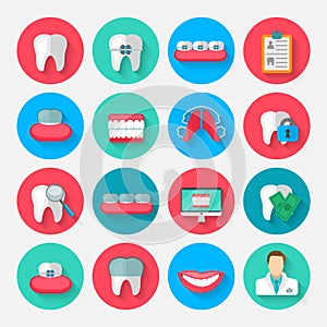 Dentistry icons isolated in a flat design style. Vector Illustration Symbols elements on the topic of stomatology and