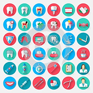 Dentistry icons isolated in a flat design style. Vector Illustration Symbols elements on the topic of stomatology and