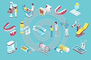 Dentistry Isometric Elements Set