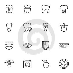 Dentistry orthodontics line icons set