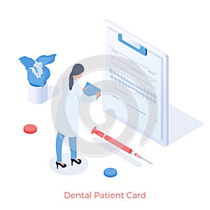 Dentistry patients card. Dentist examines dental tomograms on digital stomatology document