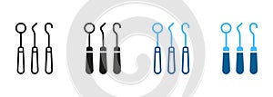 Dentistry Professional Equipment Pictogram Collection. Dental Medical Instruments Silhouette and Line Icon Set