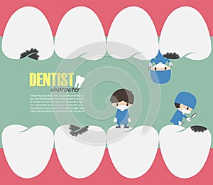 Dentists check up in your teeth and looking for dental caries . Vector . Flat design