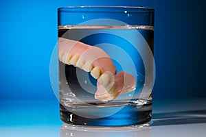 Denture in water glass photo
