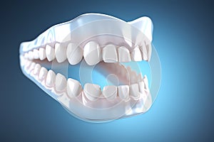 Dentures on a blue background