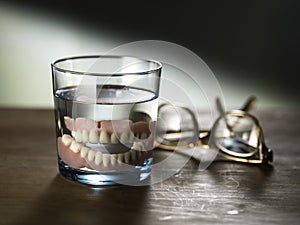 Dentures in a glass of water