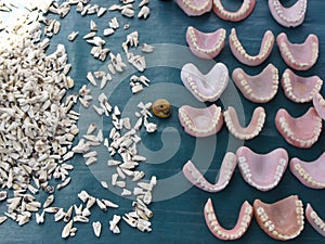 Dentures and teeth in a street stall in the Jemaa El Afna Square in Marrakech. Morocco